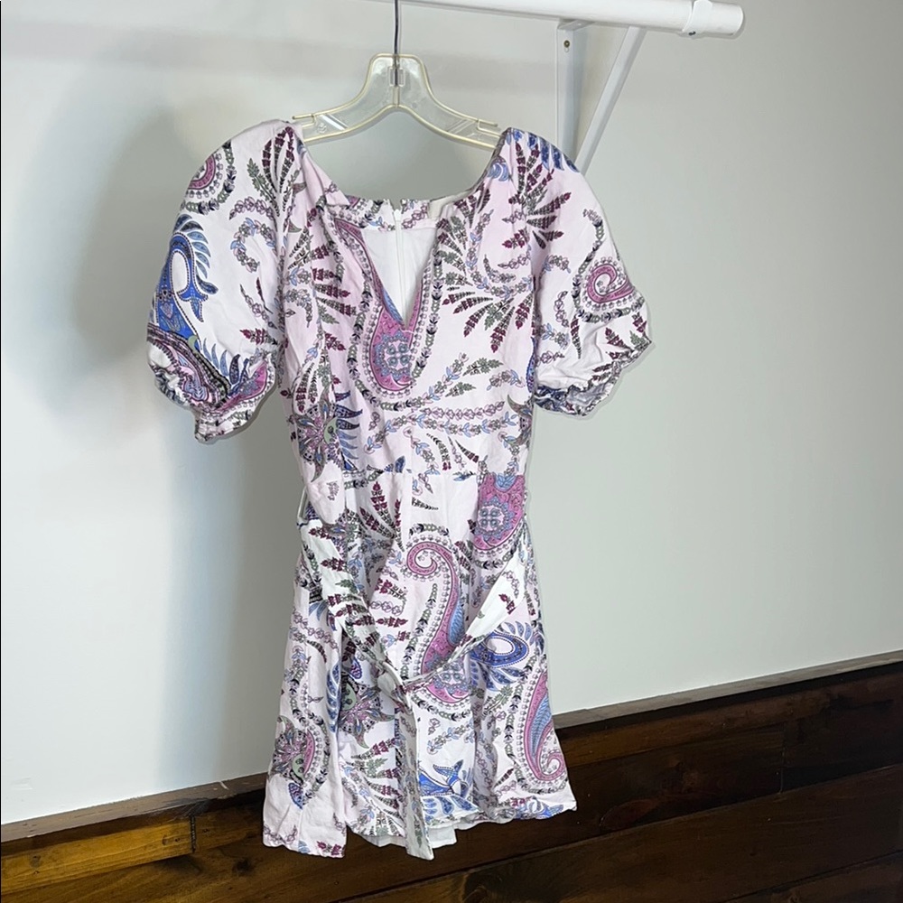 LOFT Pink Paisley Short Dress with Blue and Purple Accents